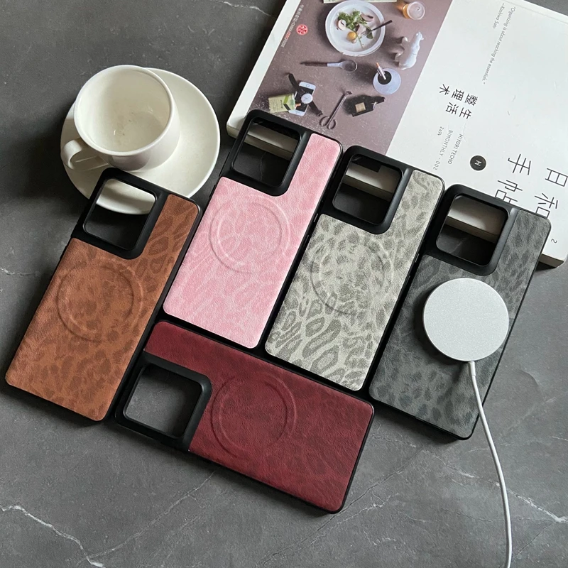 Magnetic Leopard Floral Leather Case with Mag-Safe Shell