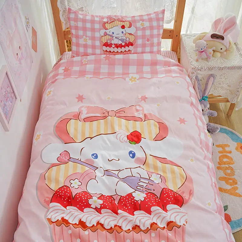 

Girls Pink Duvet Cover Cute Hello Kitty Kuromi Cinnamoroll Bedding Set Double Full Size Pillowcase Bed Linens Dorm Bedclothes