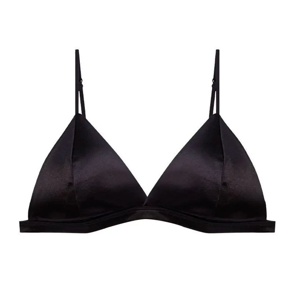 Thin Anti Sag Women Intimates Triangle Cup Deep V-shape Seamless Satin Bra Women Bras Beauty Back Push Up Bralette