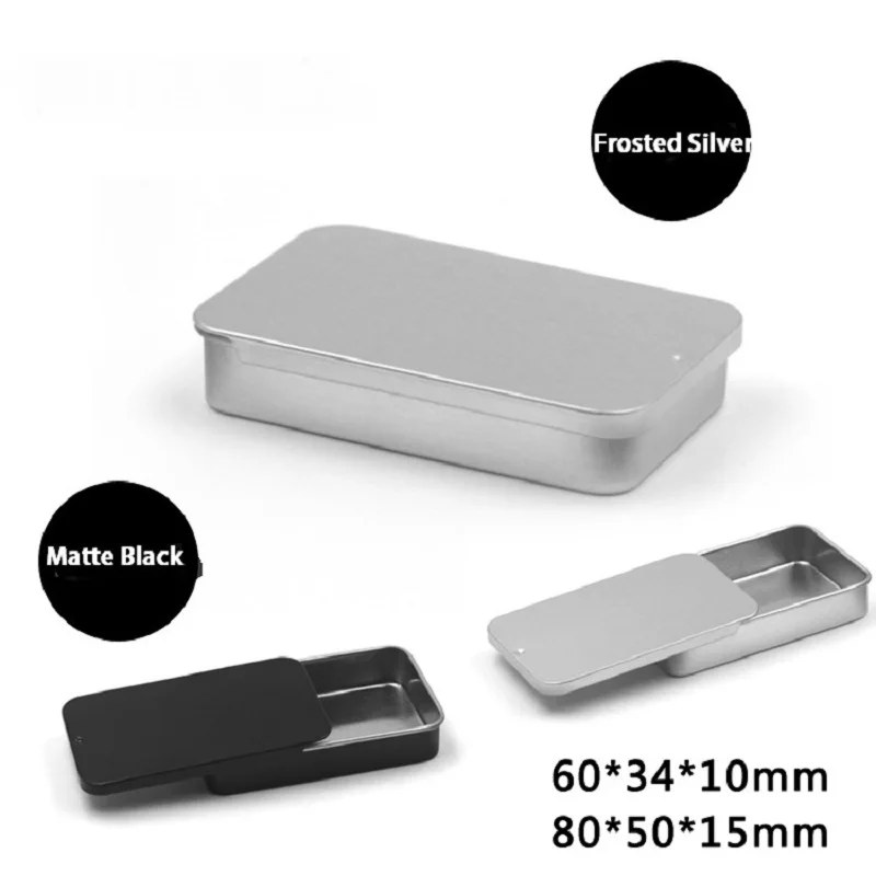 1PC Mini Black Matte Sliding Cover Push-Pull Tin Box Portable U Disk Chewing Gum Metal Box Small Home Ointment Storage Box 1