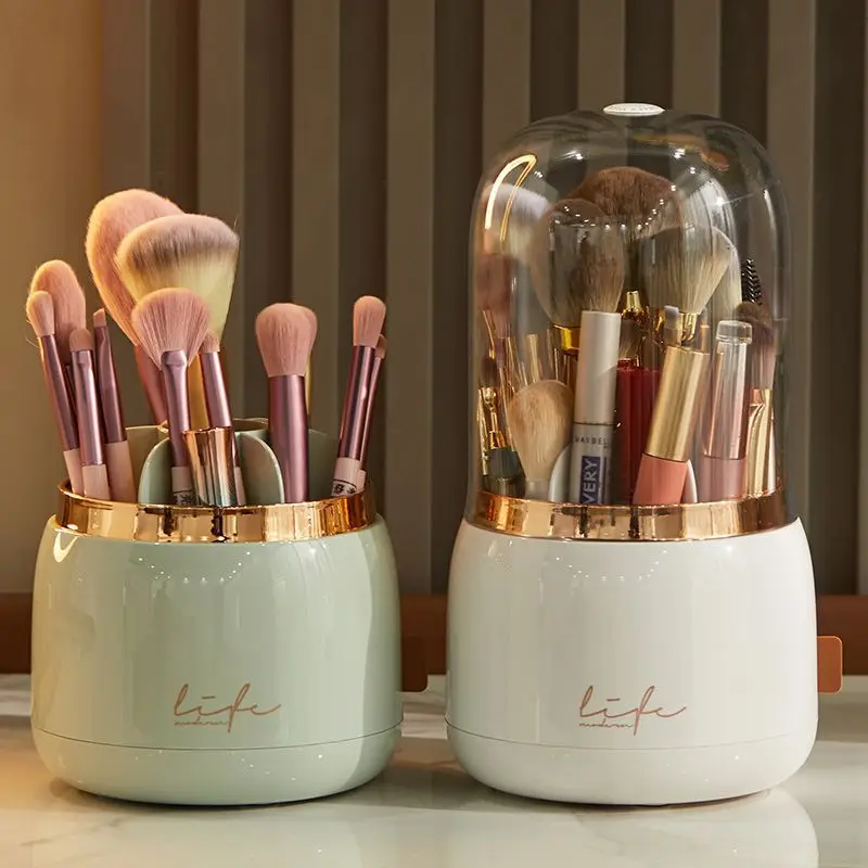 360° Rotating Makeup Brushes Holder Portable Desktop Makeup Organizer Cosmetic Storage Box Make Up Tools Jewelry Container 1