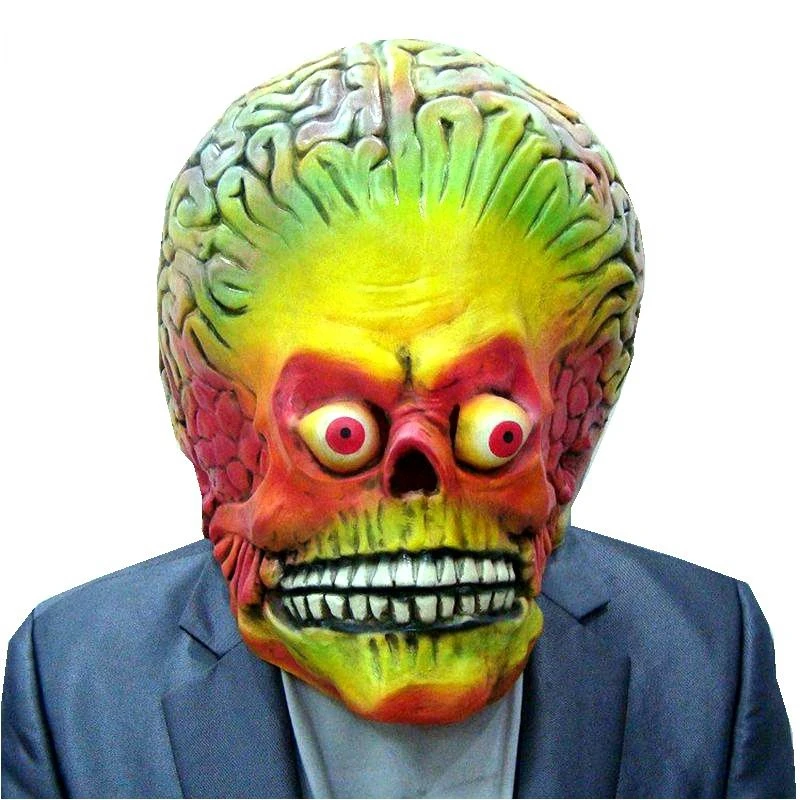 Attacchi Martian Soldie Halloween Mask Full Head Latex Spaventoso Alien Brain Party Mask Ufo Mars Cosplay Costume Puntelli