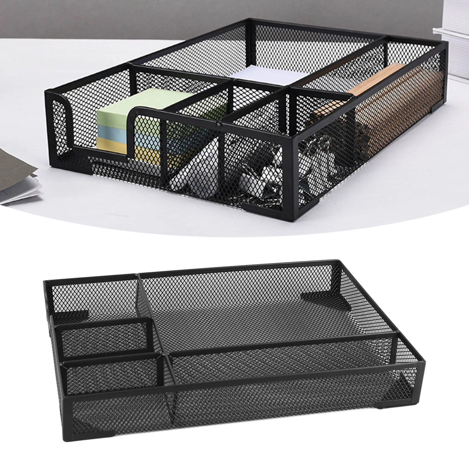 5 Grids Metal Mesh Drawer Organizer Tray Multipurpose Space Saving Desk Organizer Storage Basket for Home Study Room 1