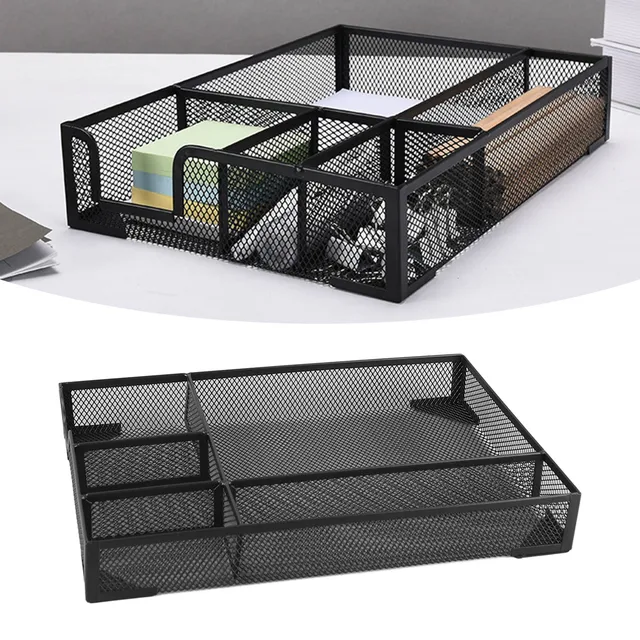 5 Grids Metal Mesh Drawer Organizer Tray Multipurpose Space Saving Desk Organizer Storage Basket for Home Study Room 1