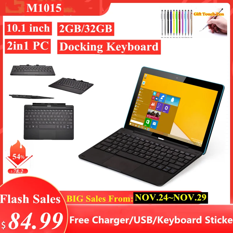 New 10.1'' Windows 10 Tablet PC with Docking Keyboard 2GB DDR3+32GBNextbook M1015 HDMI-Compatible WIFI Dual Camera Quad Core