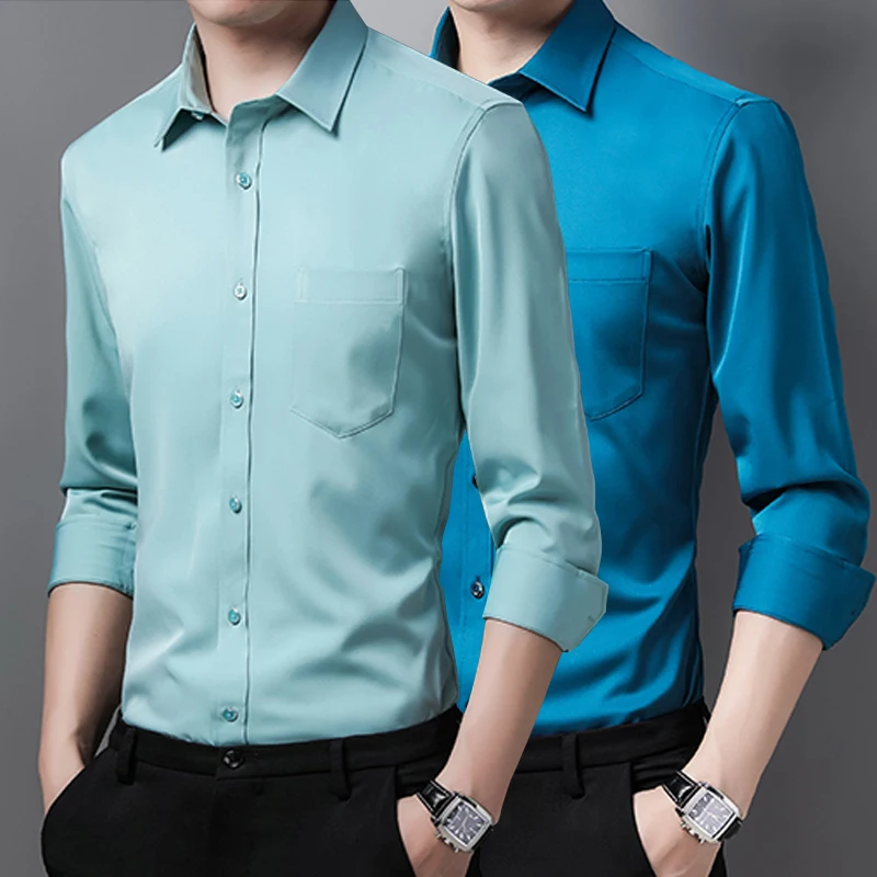 

Casual Shirt Men Solid Color Ice Silk Long Sleeve Lapel Collar Shirt Harajuku Loose Top Quality Drape Japanese Streetwear C91
