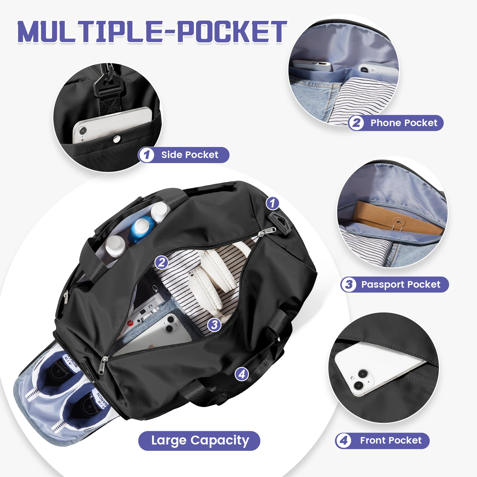 Outdoor Waterproof Gym Bags Swimming Fitness Bag Large Capacity Portable Tote Travel Bag, Handbag Travel Duffle Bag Shoulder Bag