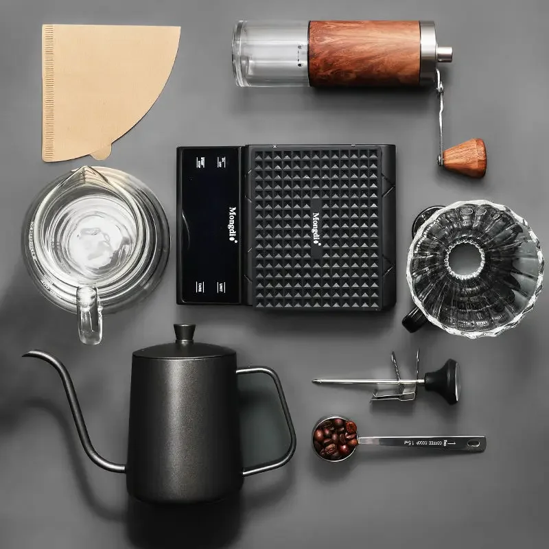

Travel Hand Coffee Pot Set Hand Coffee Gift Box Grinder Electronic Scale Stainless SteelHandPot Coffee Cup Set