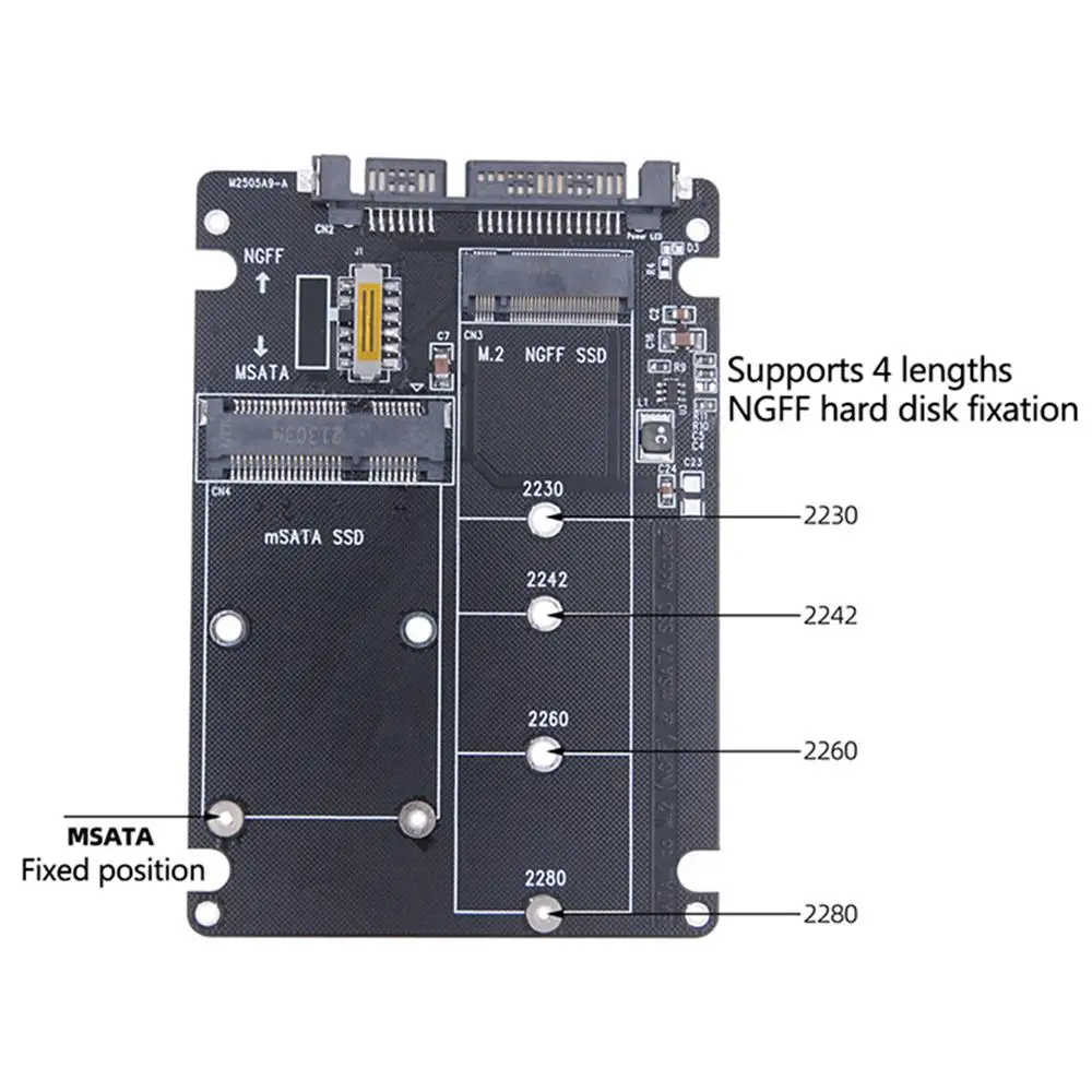 M.2/mSATA to SATA 어댑터, M.2 NGFF mSATA SSD에서 SATA3.0 2.5 인치 어댑터, mSATA/M2 SSD 컨버터 라이저 보드 카드, 6Gbps, 1 PCs, 2 PCs, 3PC