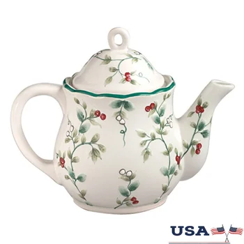 Winterberry Sculpted Ceramic Teapot – 49 oz Elegant Dishwasher-Safe Teaware 1