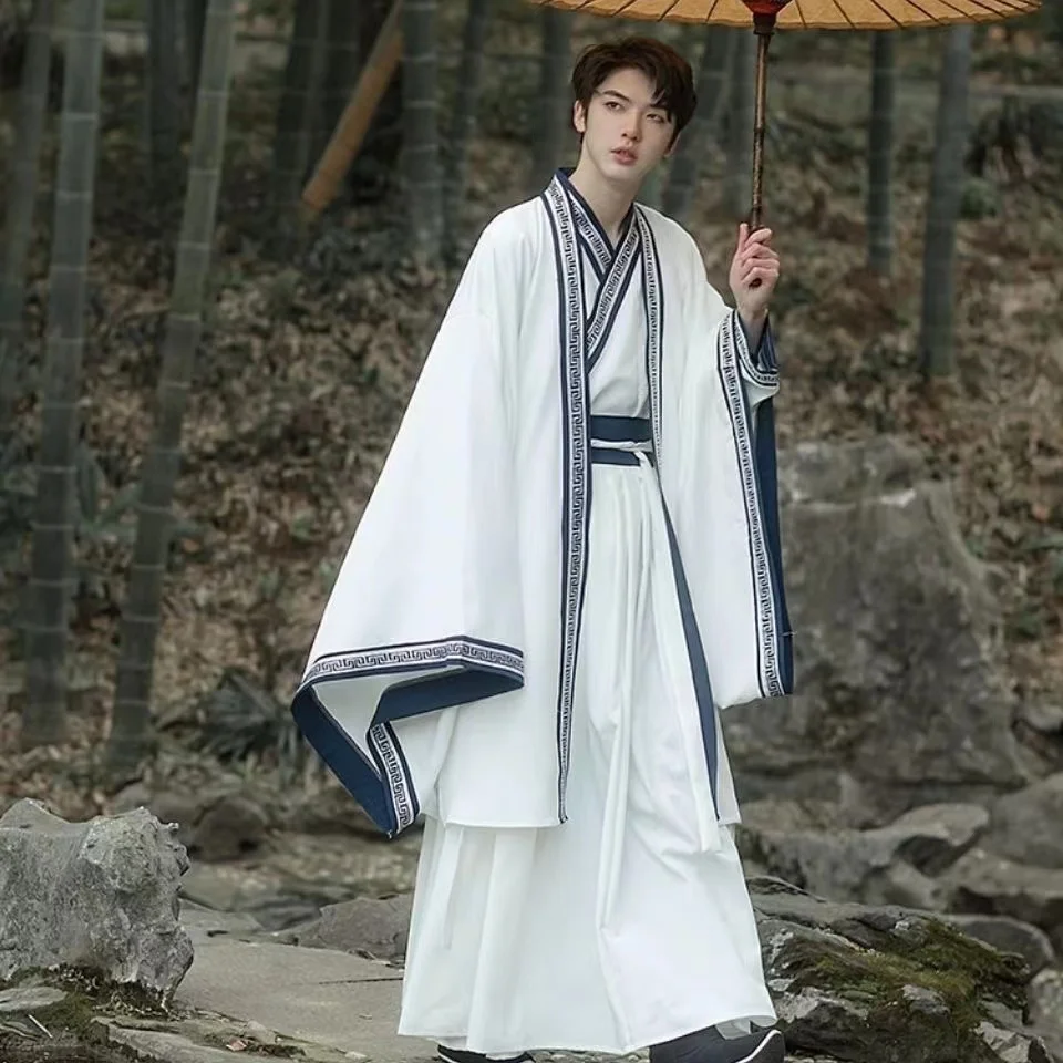 Original Hanfu Men And Women's Waist Length Cross Collar Costume Traditional Chinese Clothing Classical Lovers Hanfu Dress Set