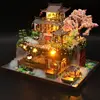 DIY Wooden Miniature Model Kit Chinese Ancient Casa Cherry Blossom Villa 3D Puzzle Dollhouse With Furniture Lights Home Decor 5