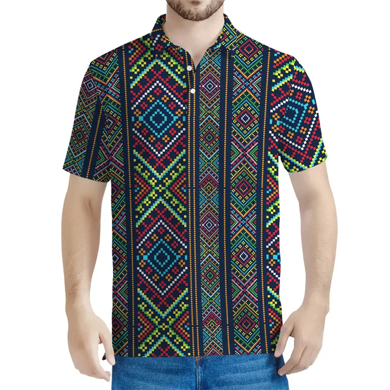 

Ethnic Tribal Graphic Polo Shirt For Men Summer Street Vinatge 3D Printed Tee Shirts Tops Button Short Sleeves Lapel T-Shirts