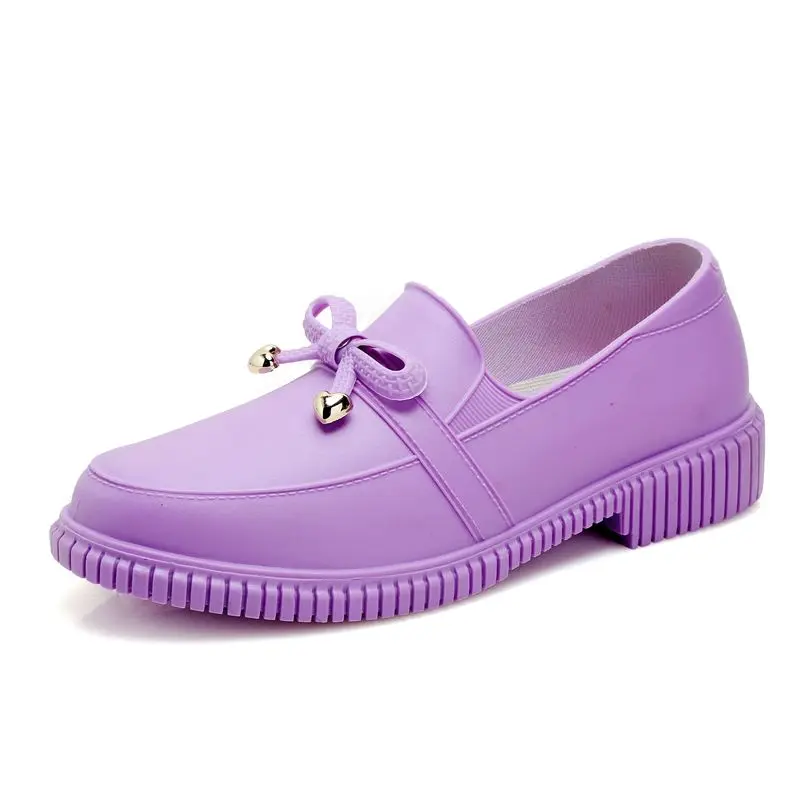 

Fashion Slip On Rain Water Shoes All Season Restaurant Ketchen Work Shoes Women Short Rain Loafers With Butterfly-knot Rainshoes