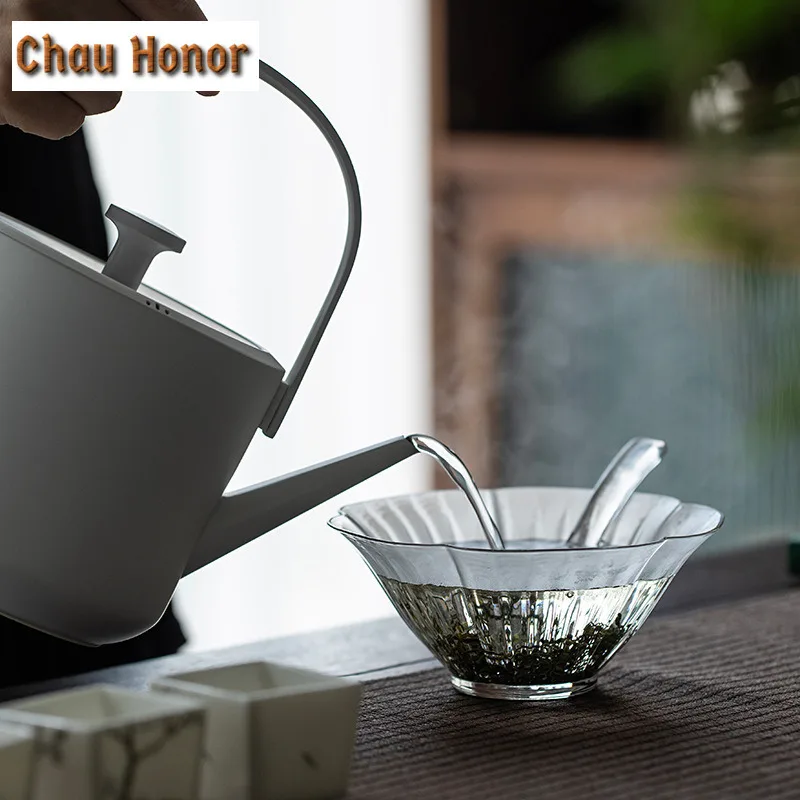 350ml Japanese Style Borosilicate Glass Tea Bowl With Spoon Heat-resistant Tea Maker Bowl Household Kung Fu Tea Set Accessories