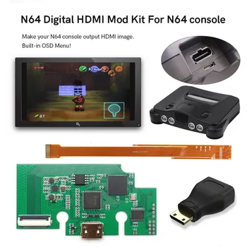 HISPEEDIDO N64 디지털 HDMI 모드 키트 전송 포트 PCB 세트, TV에서 게임 플레이, 게임 콘솔 여분, 3 화면비