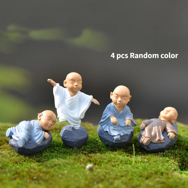 

4pcs Kawaii Chinese Buddhist Monks Figurine Fairy Home Decoration Accessories Miniature Bonsai Garden Plant Ornament Resin Craft