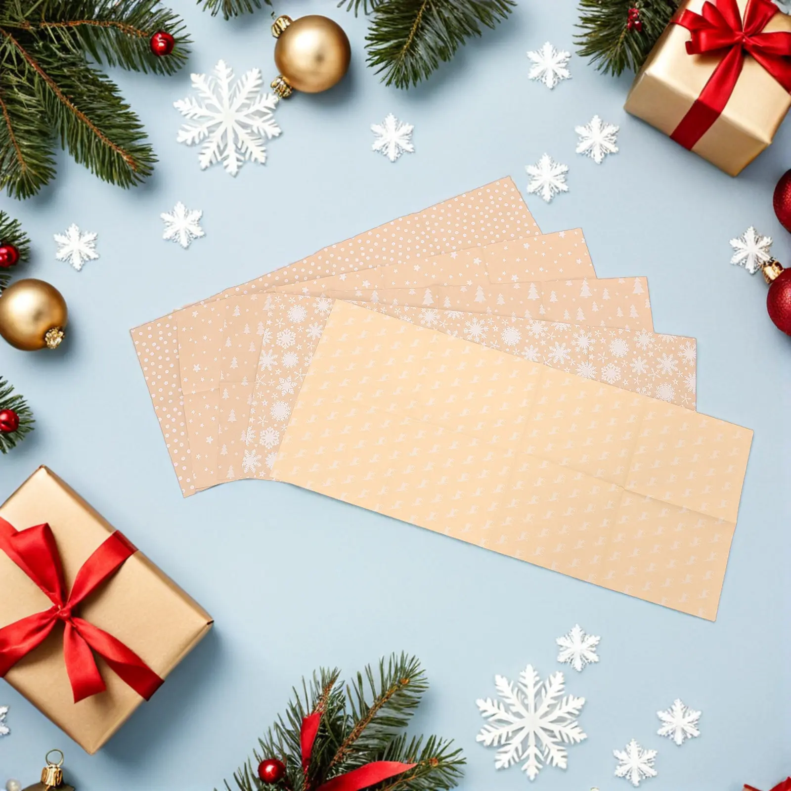 5Pcs 크래프트 포장지 롤 축제 눈송이 패턴 크리스마스 선물 포장 꽃 꽃다발 결혼식 생일