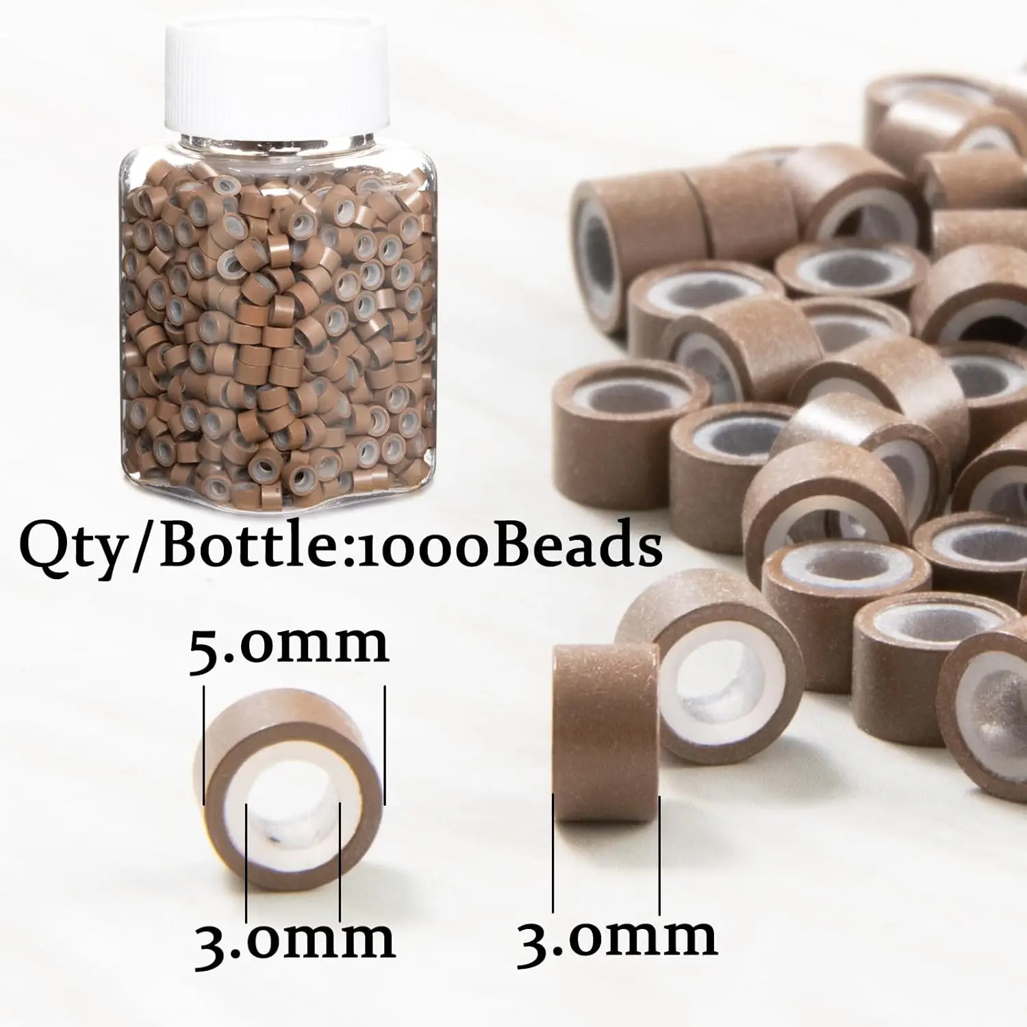 200/500/1000개 헤어 익스텐션 마이크로 링 링크 비즈, 5mm 실리콘 라이닝 비즈(인모 연장용 도구)-다양한 색상