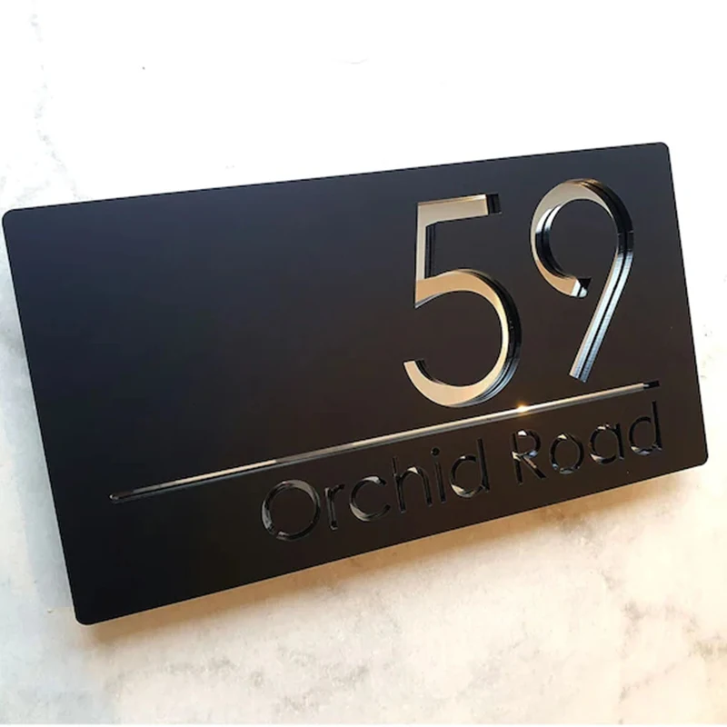Personalized Exterior Floating House Numbers Sign Matte Black/White Mirror Gold Silver Outdoor House Plate 280mm x 150mm Plaque