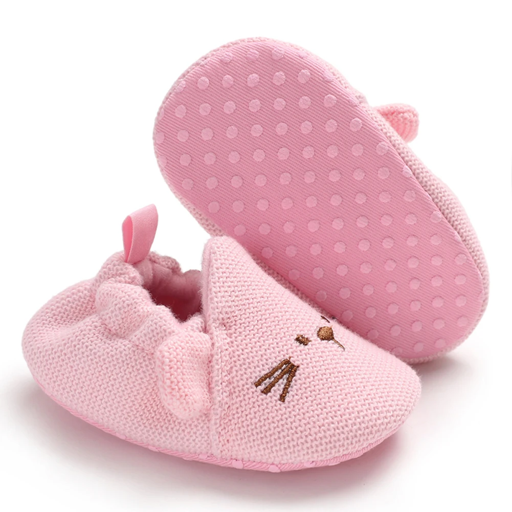 0-18Months Newborn Baby Knitted Crib Shoes Infant Boys Girls Printing Anti-Slip Flat Shoes Cotton Warm Soft Sole Prewalker