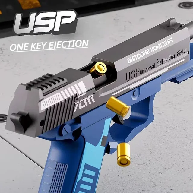 Continuous Firing USP Shell Ejecting Pistol With Laser Sight Airsoft Blowback Soft Bullet Toy Gun Empty Hanging Weapon Boys Gift 3