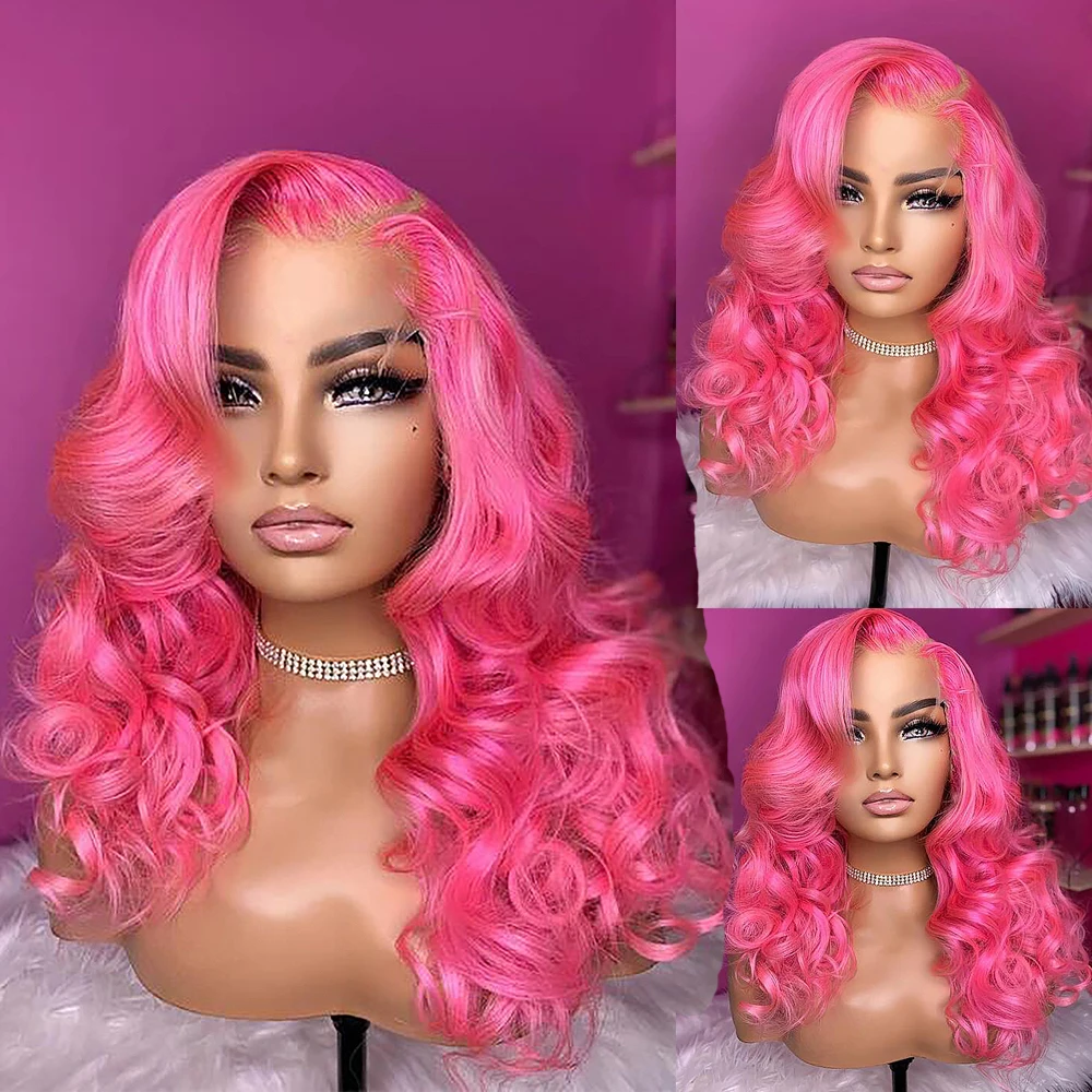 

Pink human hair wigs 13x6 HD Transparent Lace Front Wig Deep Body Wave Wigs For Women 613 Colored 360 Frontal Pre Plucked Wigs