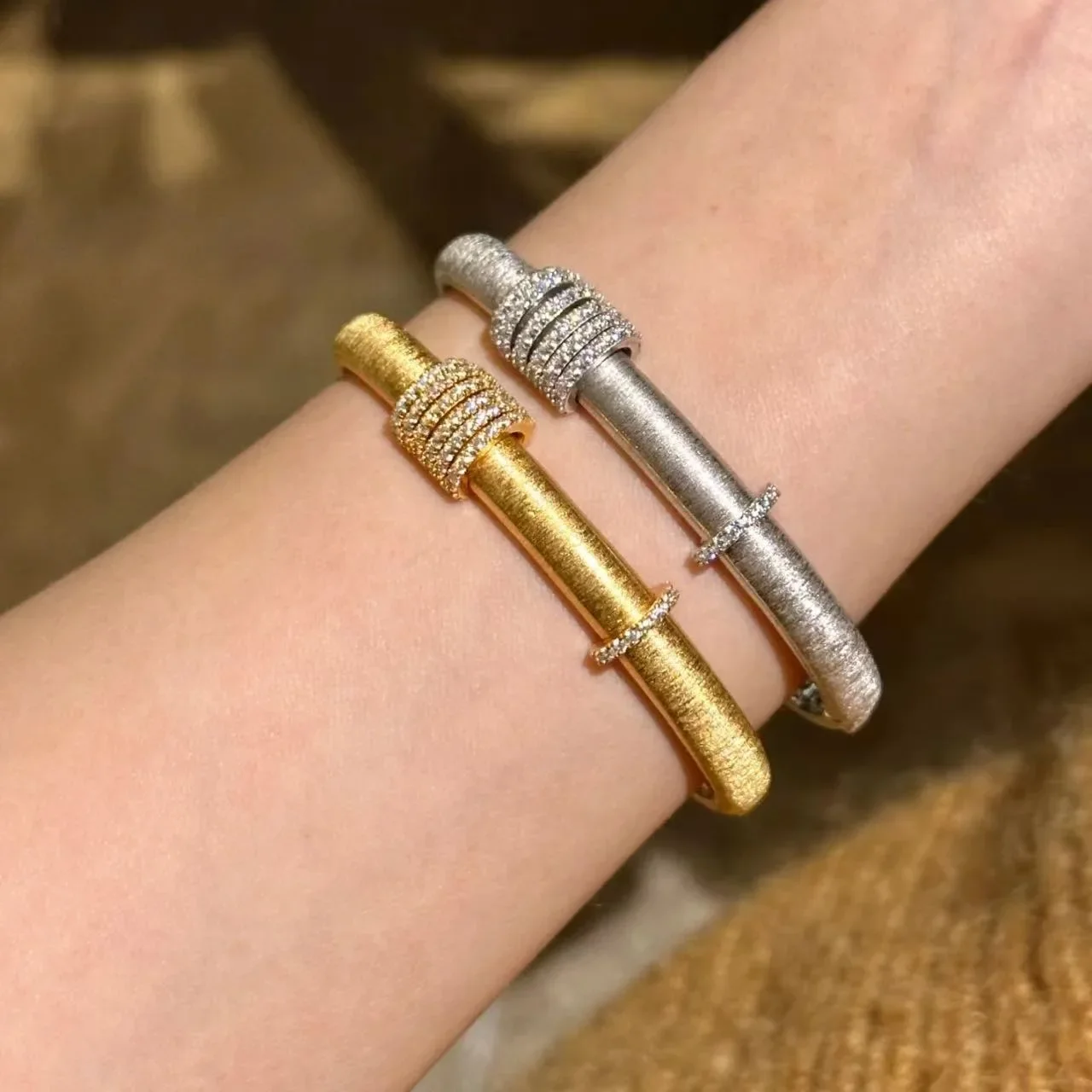 Italian hand-brushed craft palace style two-color bracelet ring set women's bangle bracelet