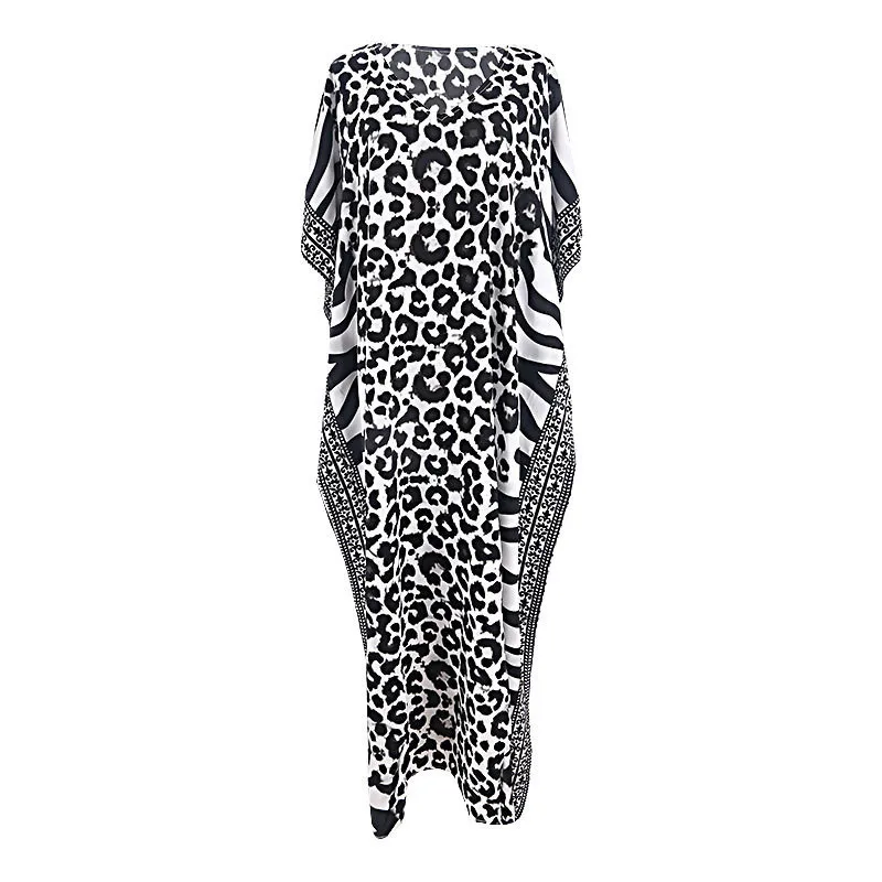 9 Coloes Leopard Print Women Beach Dress Bathing Suit Cover Up Summer Tunic For Woman Beachwear Robe De Plage Kaftan