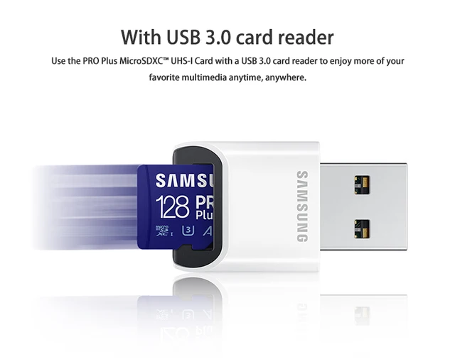 SAMSUNG-Carte mémoire Micro SD PRO Plus d'origine avec USB 3.0, lecteur de  carte, 128 Go, 256 Go, 512 Go, A2, V30, TF, U3 Flash - AliExpress