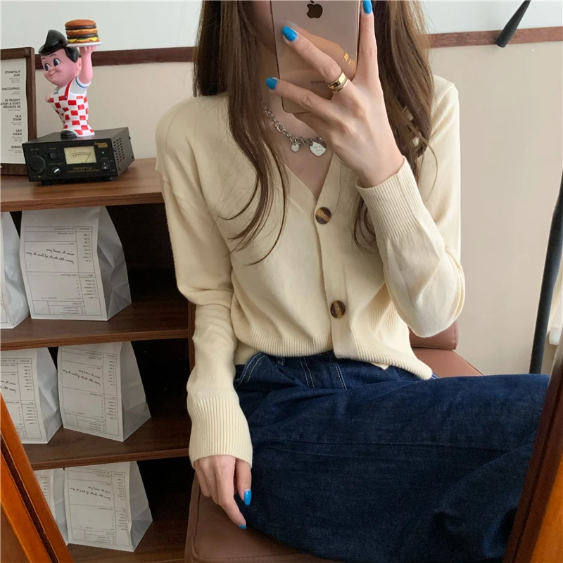 cardigan 10 Colors Women V-Neck Knitted Sweaters Cardigans Lady Full Sleeve Soft Simple Cardigan Crop Top Female Knitwear turtleneck sweater Sweaters