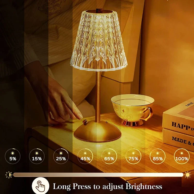 LED Table Lamp Touch Sensor Dimmable Desktop Night Light Rechargeable Wireless Reading Lamp for Hotel Bar Bedroom Decor Light 2