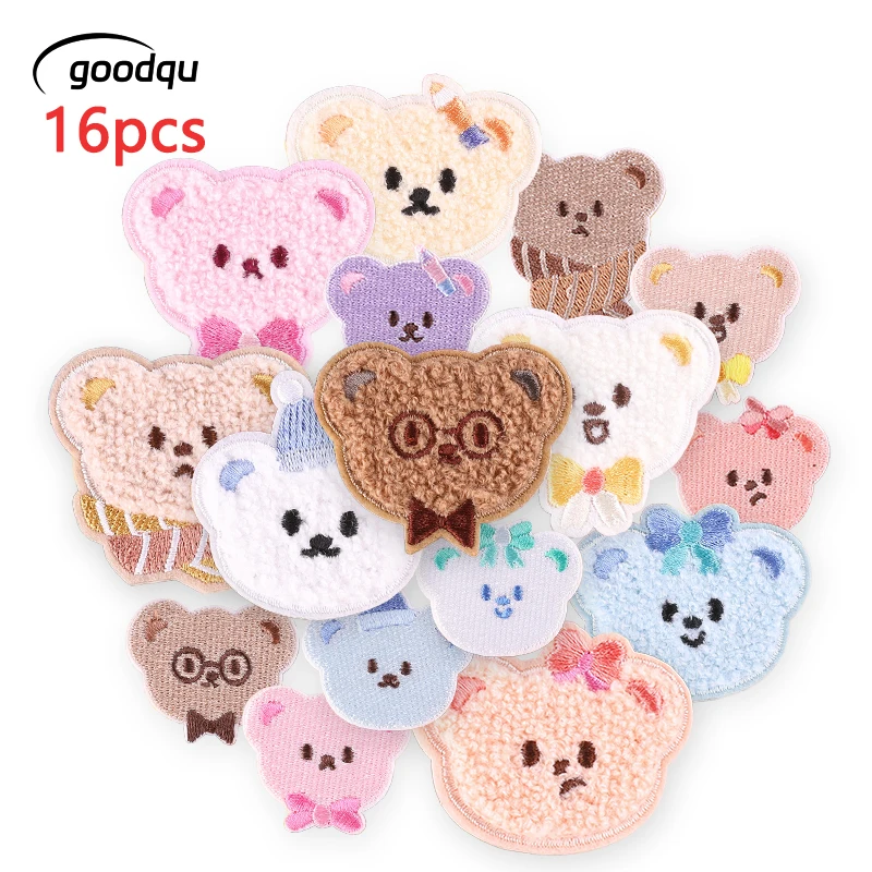16 stücke Tiere Bär Nette Selbstklebende Eisen Auf Patches Für Kleidung Kinder Viel Gestickte Jacken Aufkleber Pack Stoffe Nähen diy