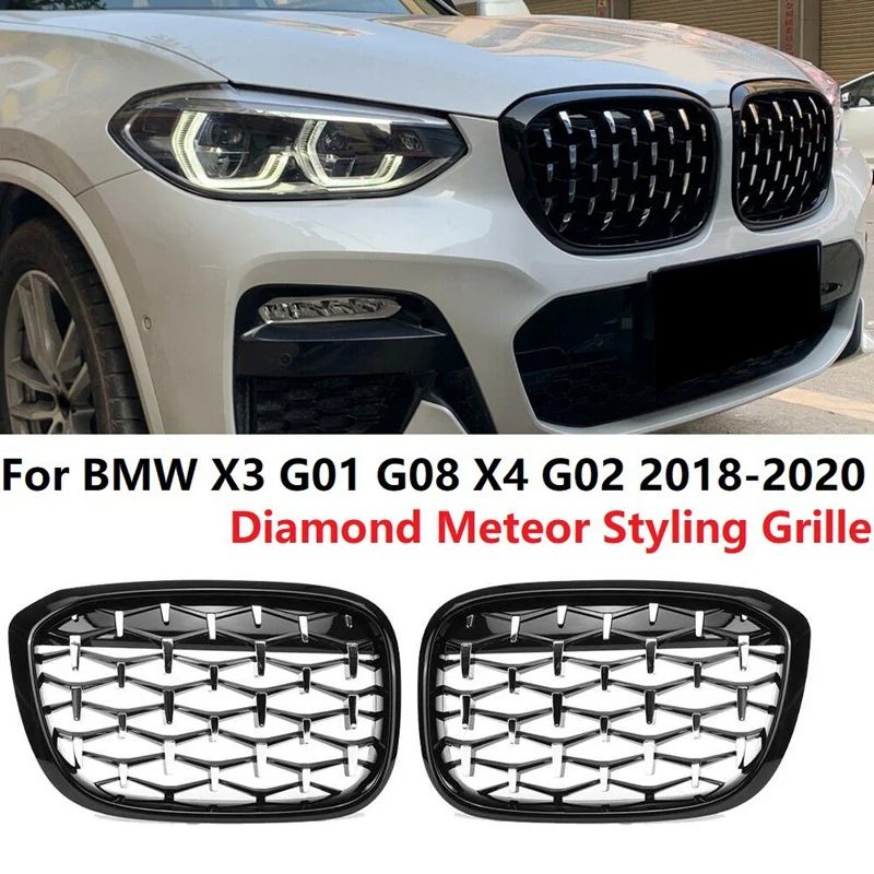 

New Diamond Grills Meteor Style Replace Grille Car Front Bumper Grill For-BMW X3 X4 G01 G08 G02 2017-2020 Black+Silver