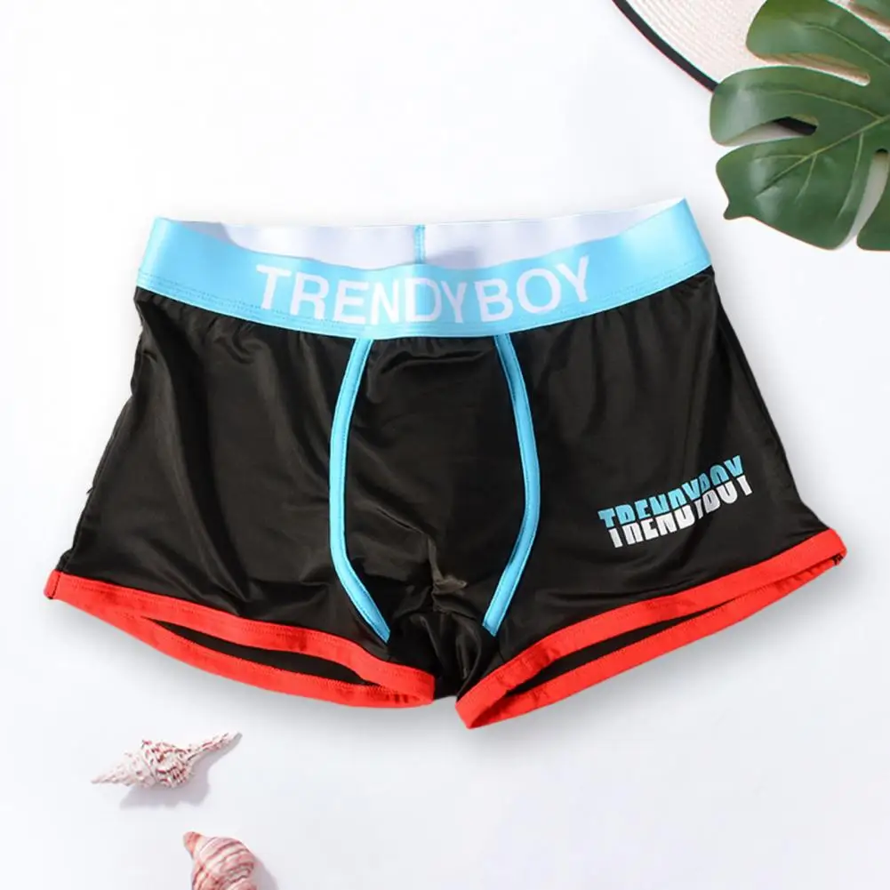 

Color Matching Boxers Men's Soft Ice Silk Cooling Boxer Briefs with Color Matching Letter Print Breathable Stretchy for Mid