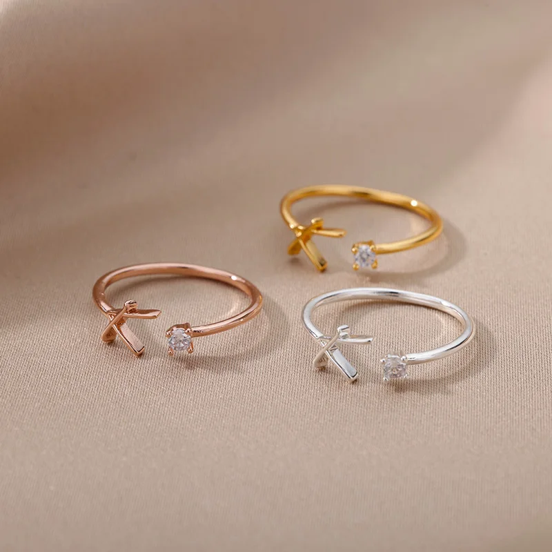 Tiny Initial Letter Rings for Women Stainless Steel A-Z Letters Adjustable Ring Female Christmas Aesthetic Jewelry stainless steel ring