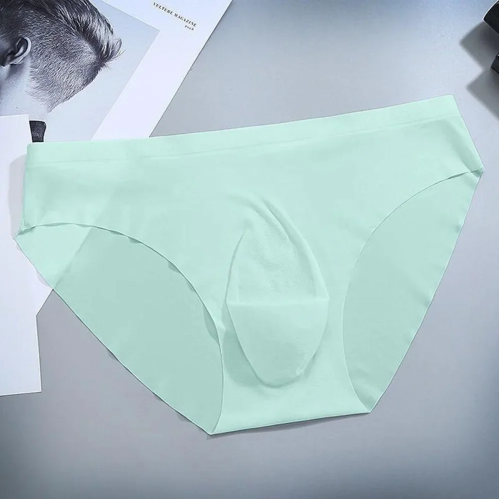 Men Underwear Ice Silk Seamless Mid Waist Briefs Breathable