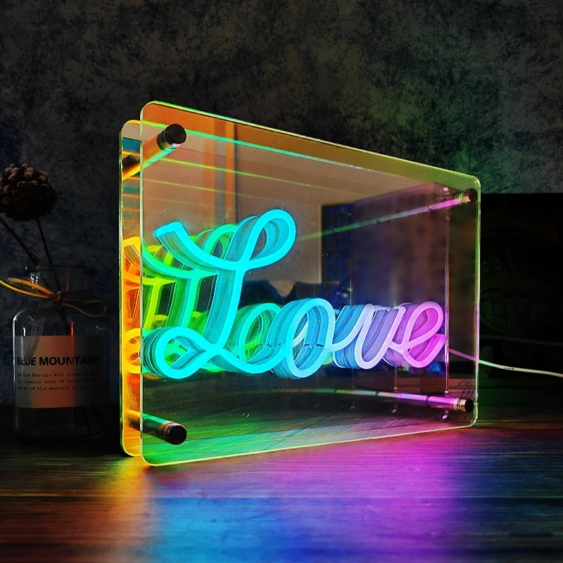Neon Signs Lights 3D LED Table Lamp Colorful Thousand Layer Mirror Atmosphere Lighting for E-sport,Bedroom,Birthday,Party Decoration