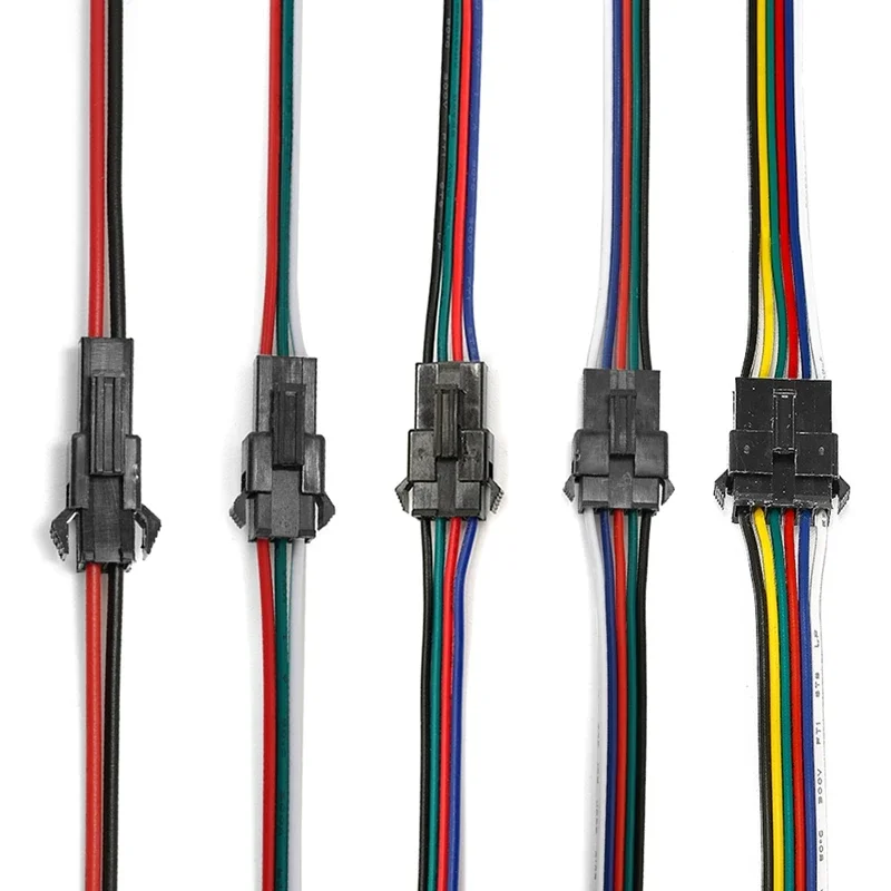 10pairs 2pin SM JST LED Connector Cable 22/20AWG 3/4/5/6 Pin For RGB WS2812B Pixel Light Module Solar Pannel