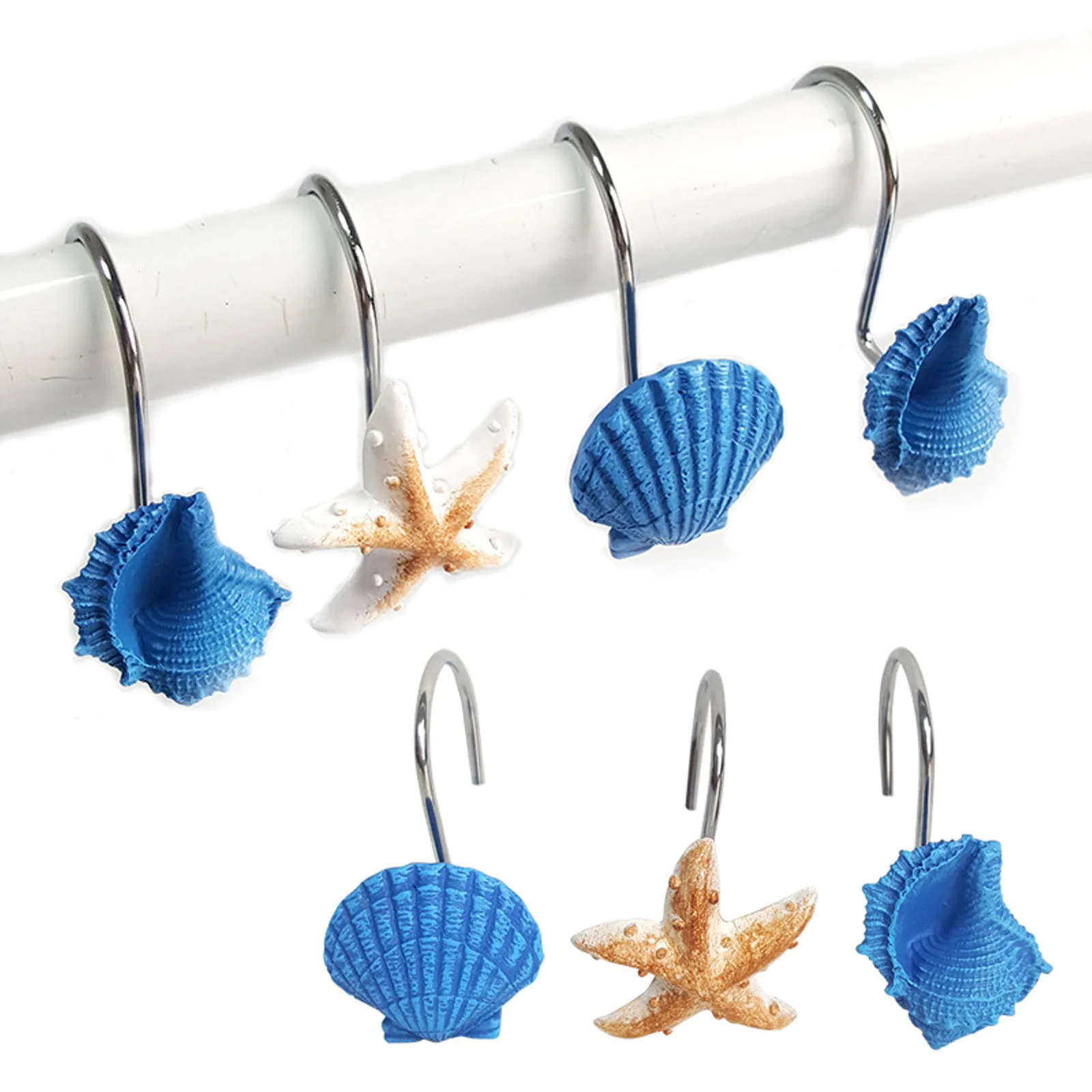 12pcs Resin Decorative Seashell Starfish Shower Curtain Hooks Hanger