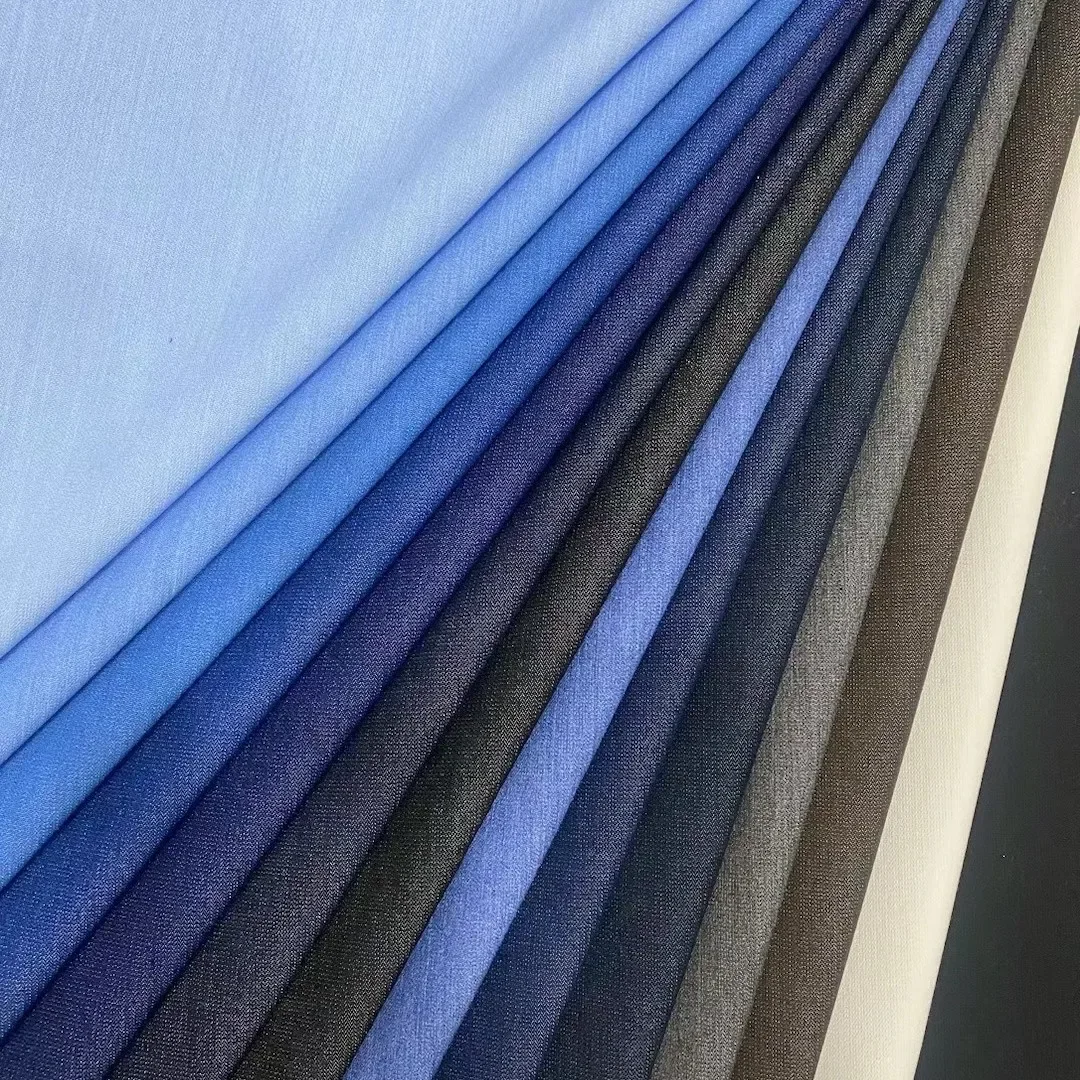 High Elasticity Gingham Pattern Denim Fabric 50 Stitches Washless Color Fastness Casual Dresses Shirts Pants Fabric
