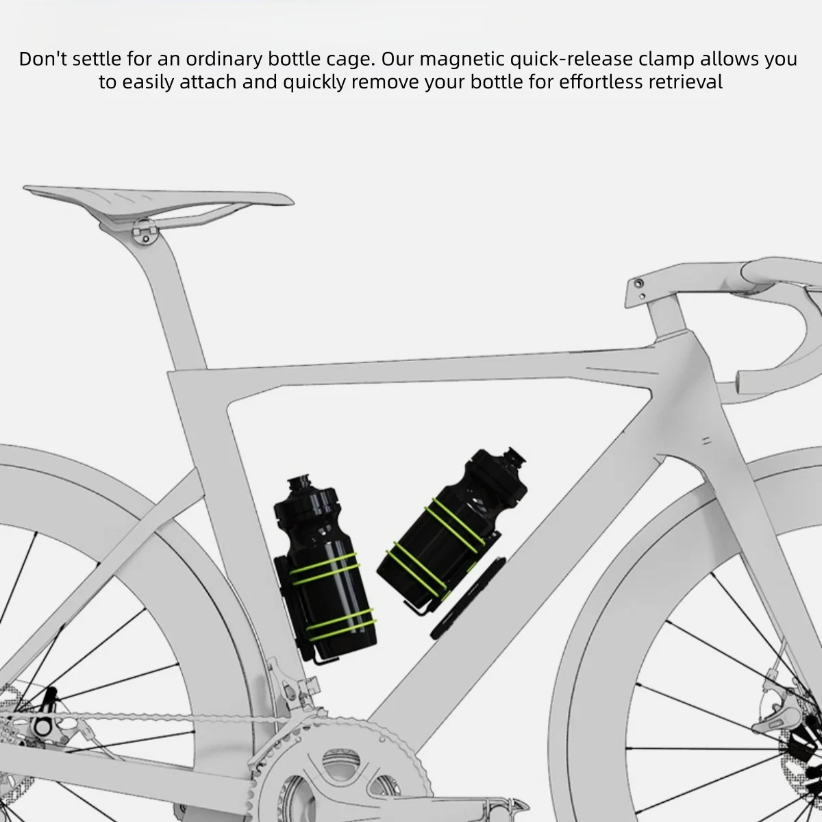 Magnetic Quick-Release Bike Bottle Holder - Secure No-Fall Design with Straps & Tool, Black
