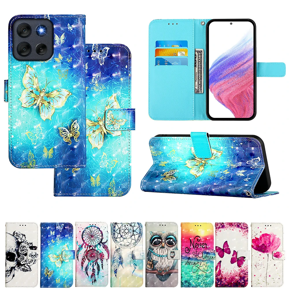 Charming Painted PU Leather Flip Wallet Stand Case with Card Holder