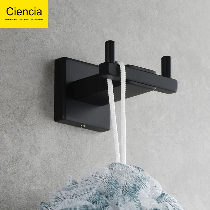 

304 Stainless Steel Double Hooks Wall-mounted Bathroom Towel Hooks Double Robe Hooks Drilling Accessory for Kitchen Bathroom