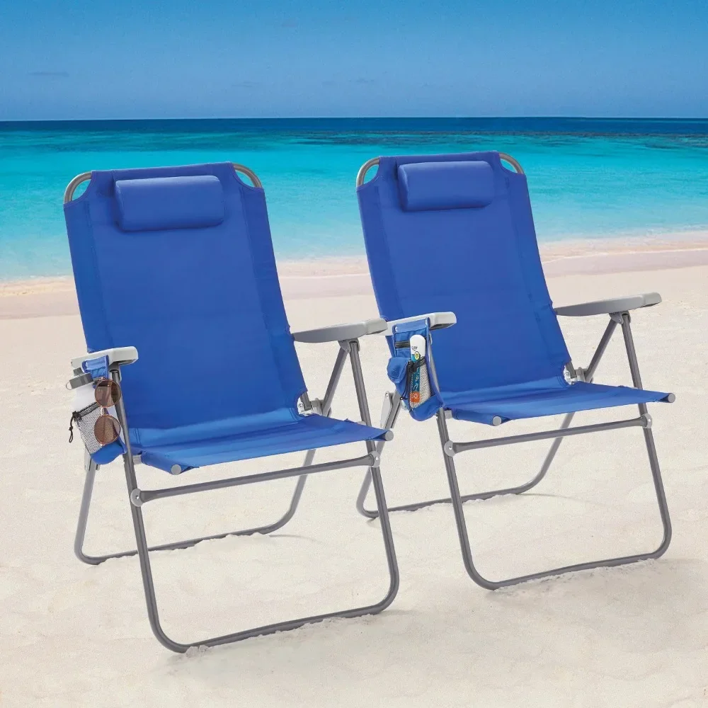

2-Pack Mainstays Reclining 4-Position Oversize Beach Chair, Blue Lounge Chair, Foldable Camping Chair, Fishing Chair