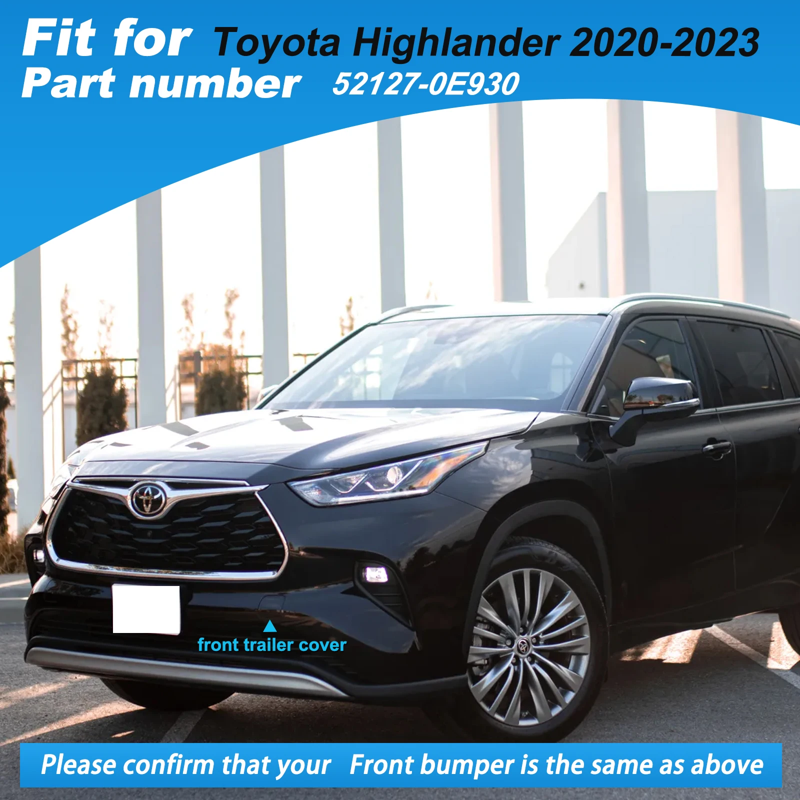 Front Bumper Tow Hook Cover Cap Towing Eye for Toyota Highlander Trailer Cover Cap 52127-0E930