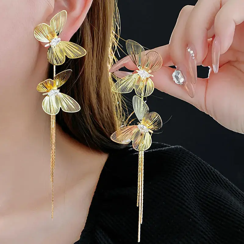 Mode-Trend Elegante Zarte Schmetterling Lange Quaste Ohrringe Für Frauen Strass Tropfen Ohrring Temperament Schmuck Freunde Geschenk