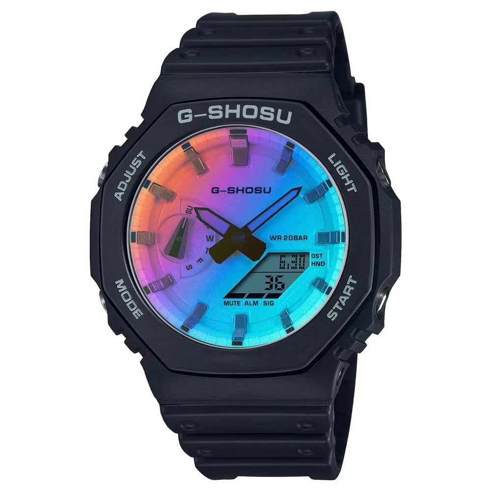 2100 Men's Sport Electronic LED Digital Watch Full Function World Time Auto Hand Lifting Light Oak Series led digital watch