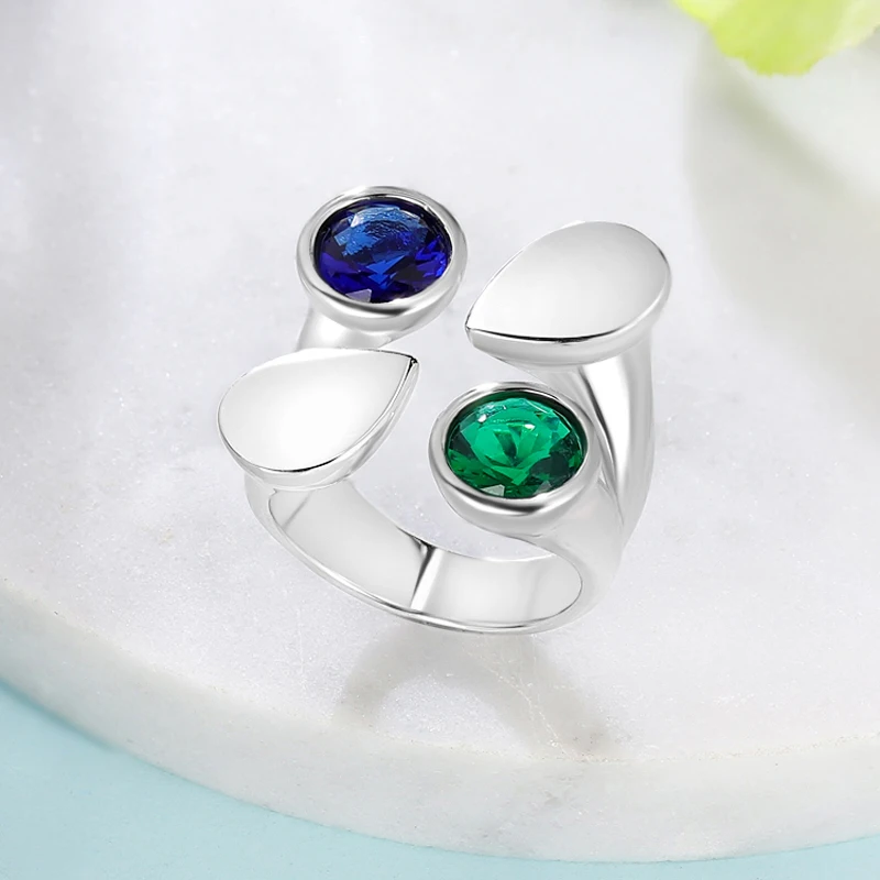 Silver Zircon Synthetic Blue-green Ring