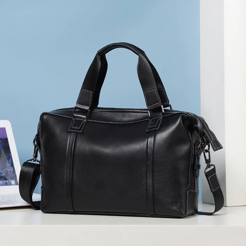 

EUMOAN Leather handbag men's head layer cowhide business casual One shoulder bag soft leather horizontal style simple office wo
